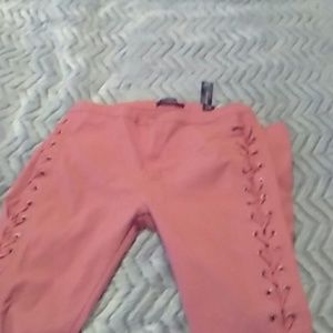 Stretchy pink pants lace tie up